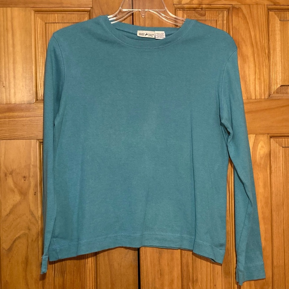 NWOT White Stag Vintage 90s Top Knit Long Sleeve Blouse Blue Green Sz L